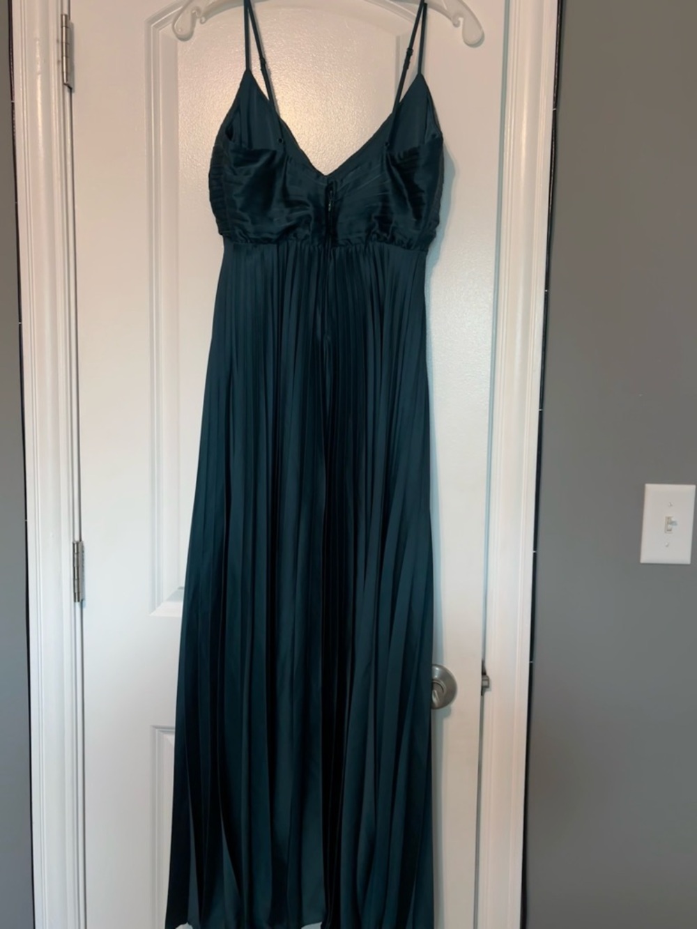 Abercrombie Pleated Maxi Dress Dark Teal Satin Slip Formal Size Small - Picture 9 of 15